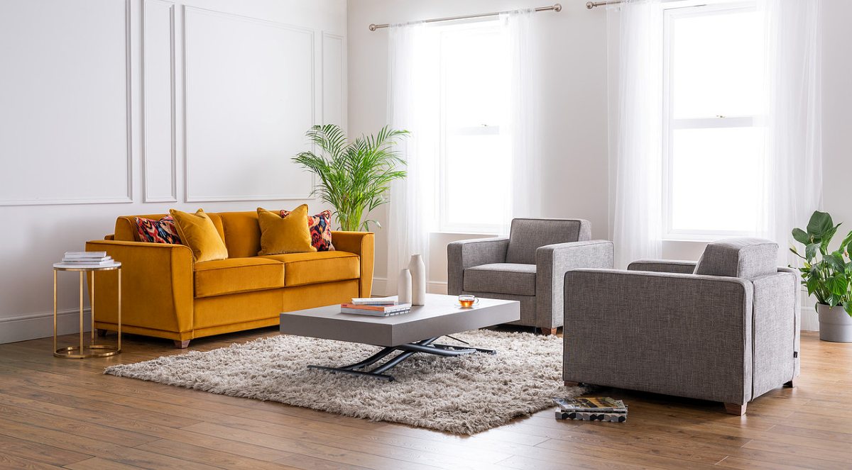 beautiful mustard airb sofa bed from Furl